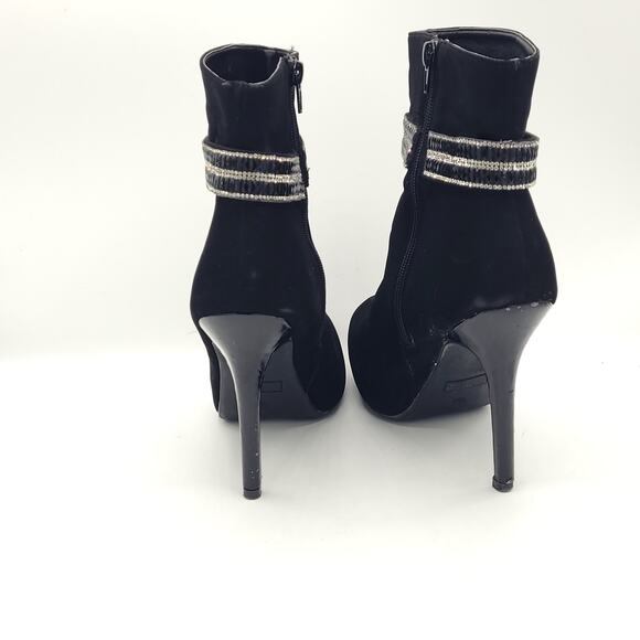 Madeline Stuart black suede heels ankle booties rhinestone strap women's size 8 - Picture 6 of 9